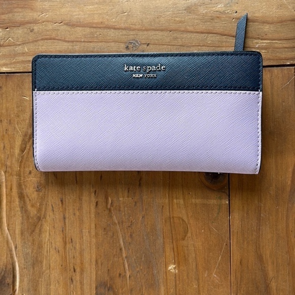 Kate Spade New York Staci colorblock large slim bifold wallet Lavender & Navy